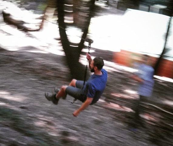 Riding the Zip Line at Sturtevant Camp